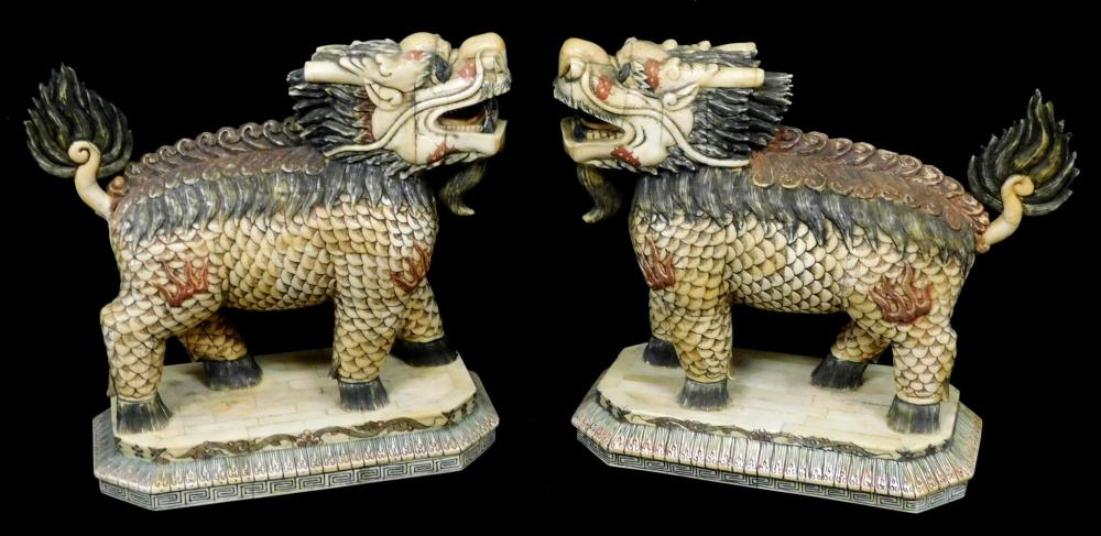 Appraisal: ASIAN Pair of carved and stained bone and bone veneered