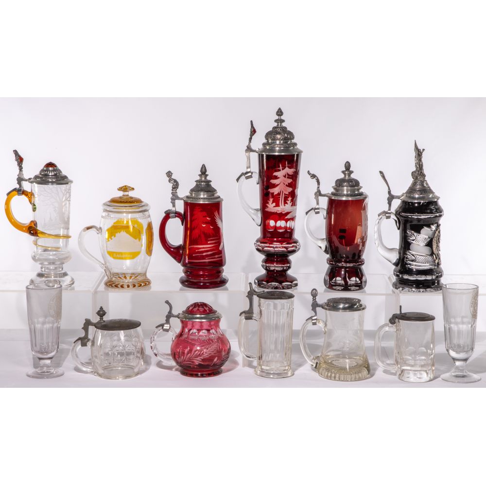 Appraisal: GLASS STEIN AND MUG ASSORTMENT items including steins and mug