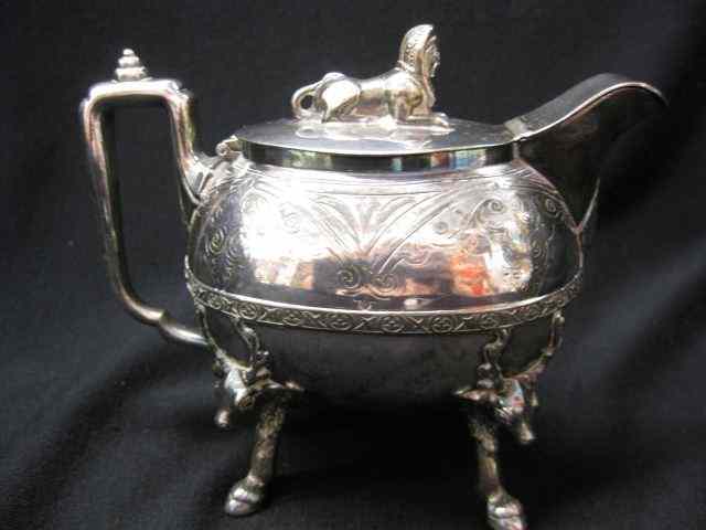 Appraisal: Victorian Silverplate Syrup Pitcher aesthetic movement with Egyptian style finial