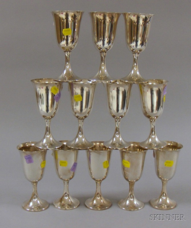 Appraisal: Set of Twelve Preisner Sterling Silver Goblets ht in Approx