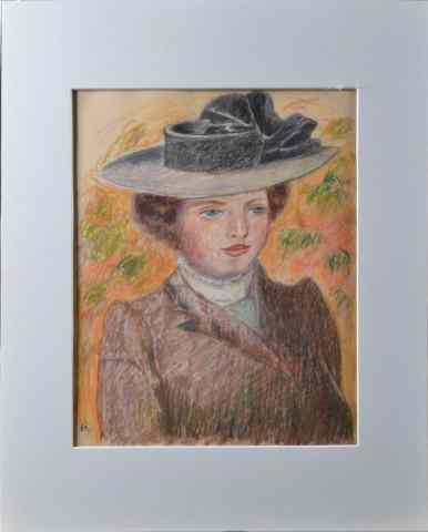 Appraisal: Monogramed Pierre Auguste Renoir Pastel on PaperDepicting a lady wearing