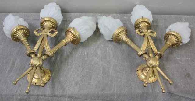 Appraisal: Pair of Arm Gilt Metal Sconces Possibly bronze From a