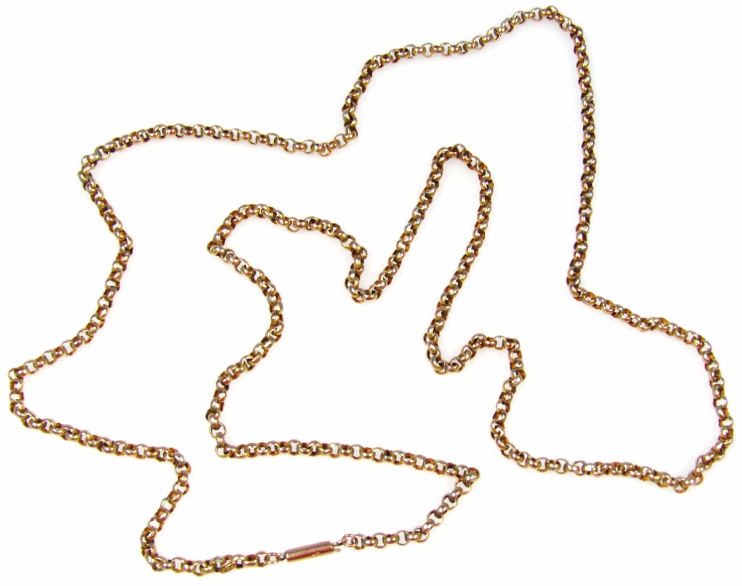 Appraisal: A long guard chain with plain links and cylindrical clasp