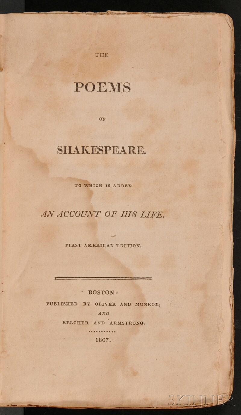 Appraisal: Shakespeare William - The Poems of Shakespeare An Account of