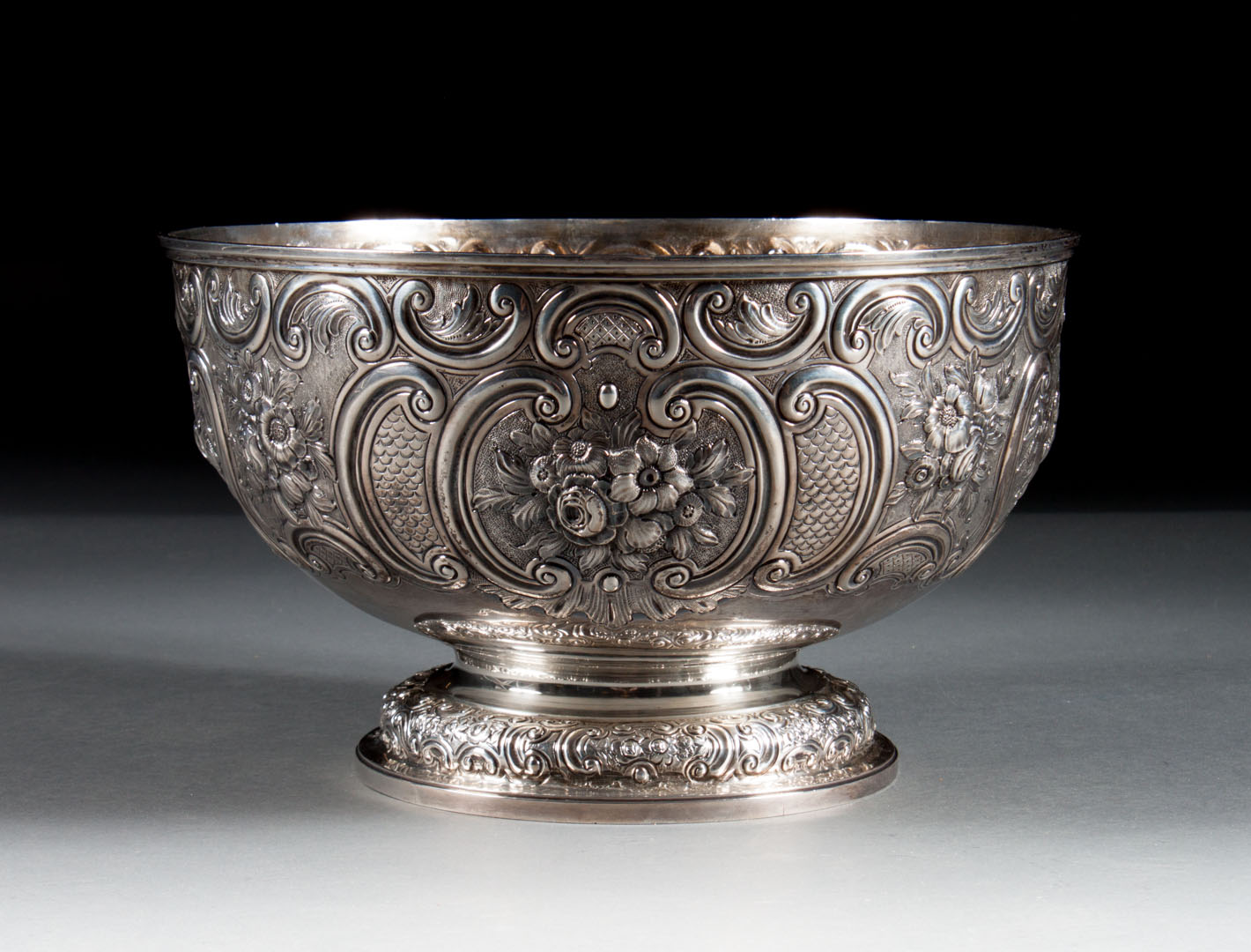 Appraisal: English repousse sterling silver punch bowl T J Guest and