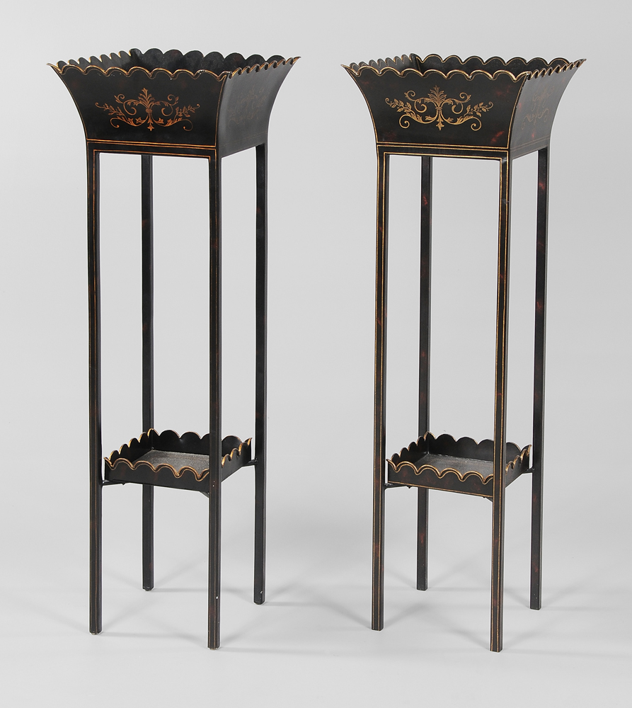 Appraisal: Pair Painted Tole Plant Stands modern reproductions by Maitland-Smith each