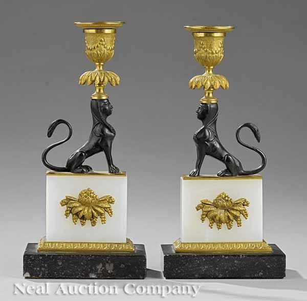 Appraisal: A Diminutive Pair of Regency-Style Gilt and Patinated Bronze Figural