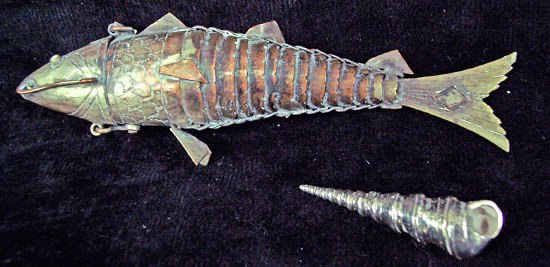 Appraisal: An articulated fish plated on copper and a spiral shell