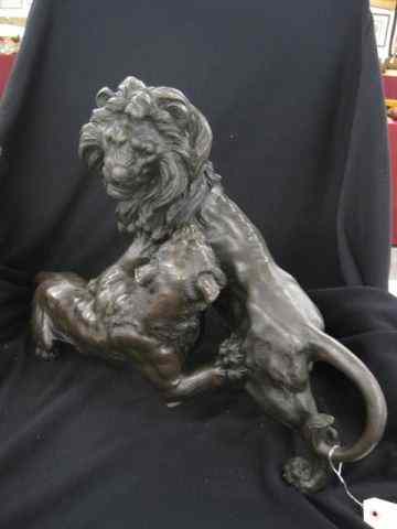 Appraisal: Jaqpanese Meiji Bronze of Lion Tiger signed '' wide ''