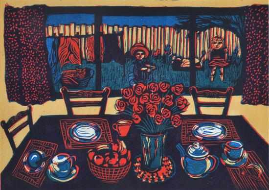 Appraisal: Anita Laurence born Home linocut x cm