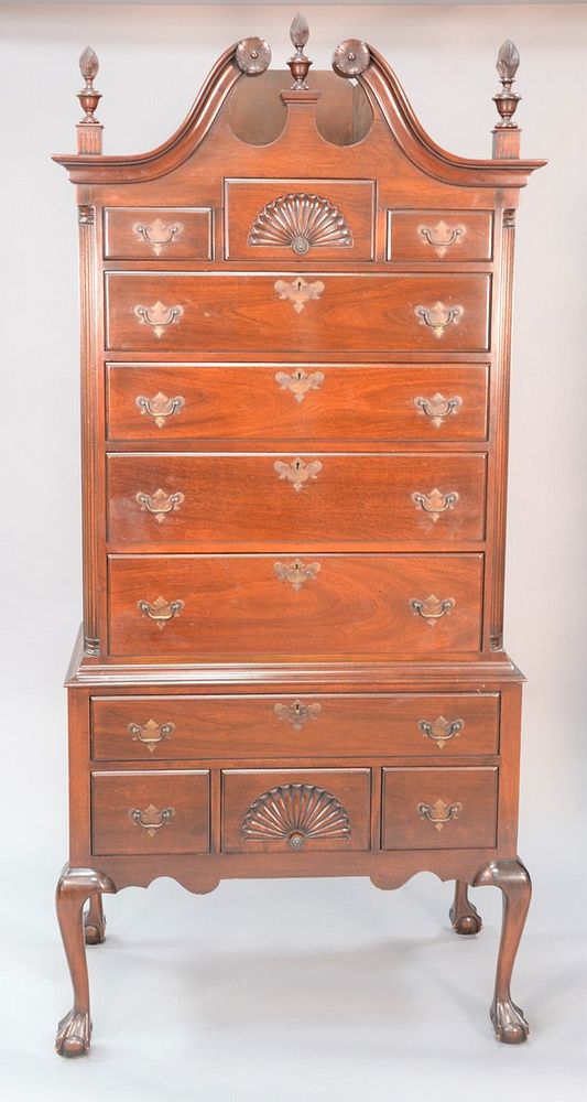 Appraisal: Beacon Hill Chippendale-style mahogany highboy having bonnet top and fan