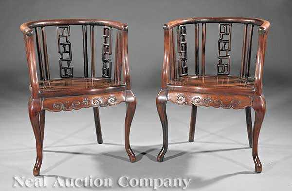 Appraisal: A Pair of Antique Chinese Carved Armchairs late th early