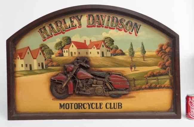 Appraisal: Contemporary Harley Davidson wooden painted sign '' x ''