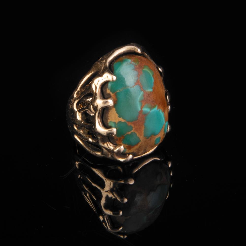 Appraisal: ATTRIB CHARLES LOLOMA LOST WAX CAST GOLD AND TURQUOISE RINGAttributed