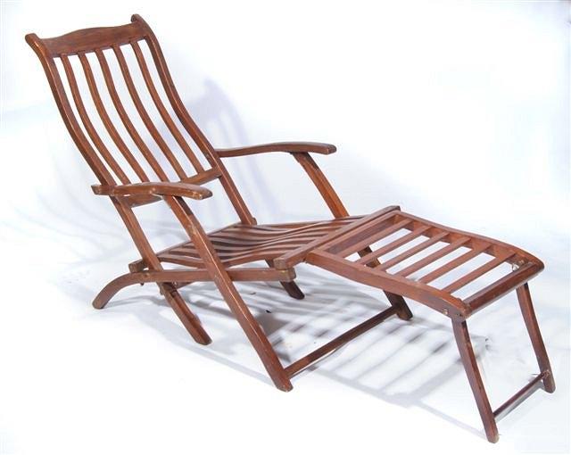 Appraisal: AN EARLY TH CENTURY CUNARD TEAK STEAMER CHAIR with slatted