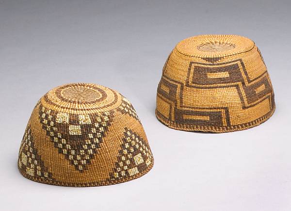 Appraisal: Two Klamath hats A duotone example with concentric stepped design