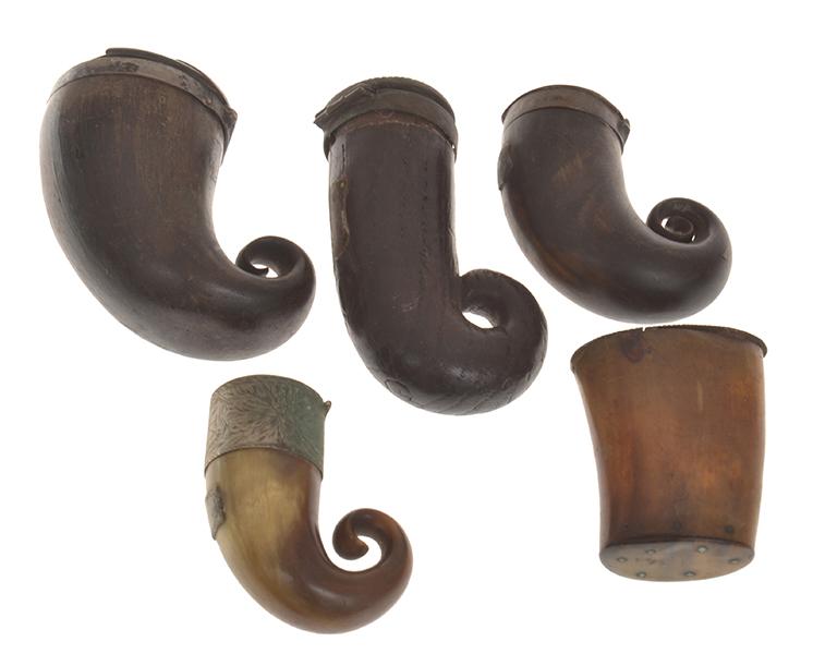 Appraisal: FIVE TH CENTURY HORN SNUFF MULLS MOST WITH FAULTS