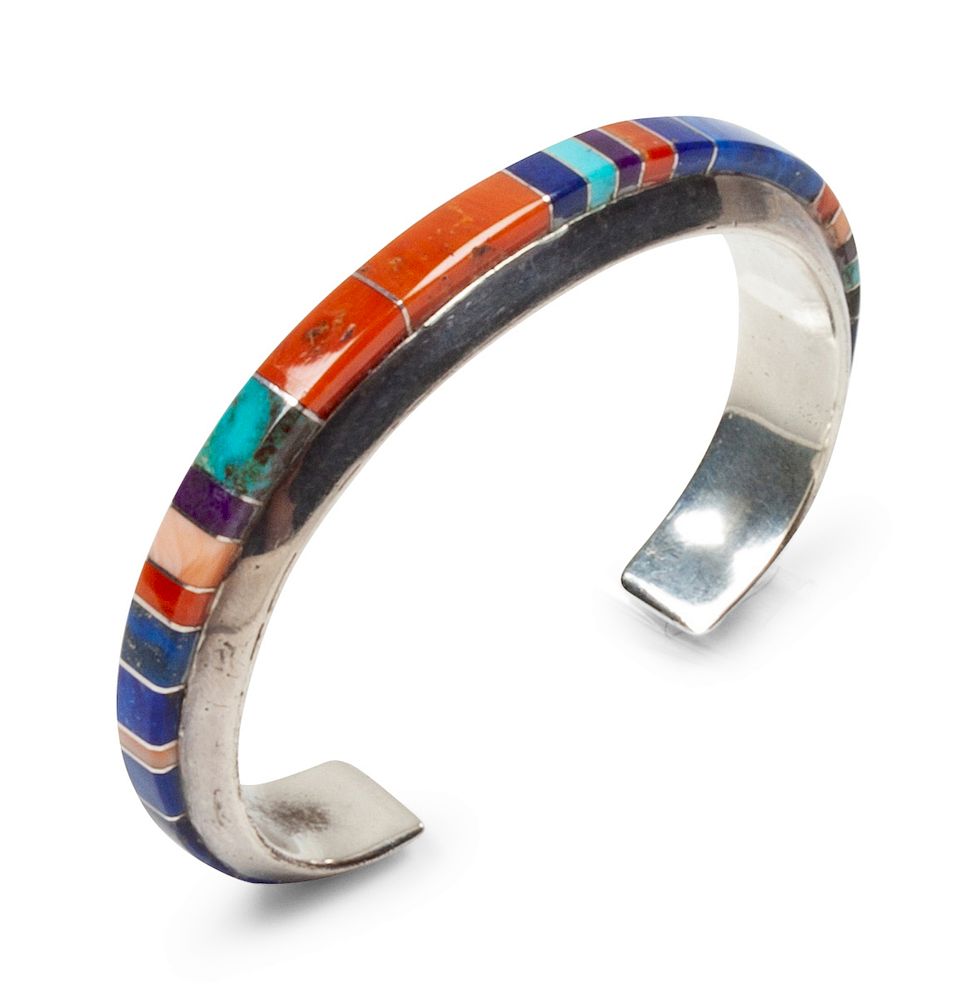 Appraisal: Wes Willie Dine b Sterling silver and channel inlay cuff