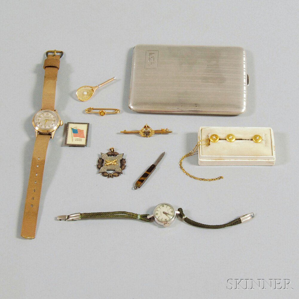 Appraisal: Small Collection of Personal Items a sterling silver cigarette case