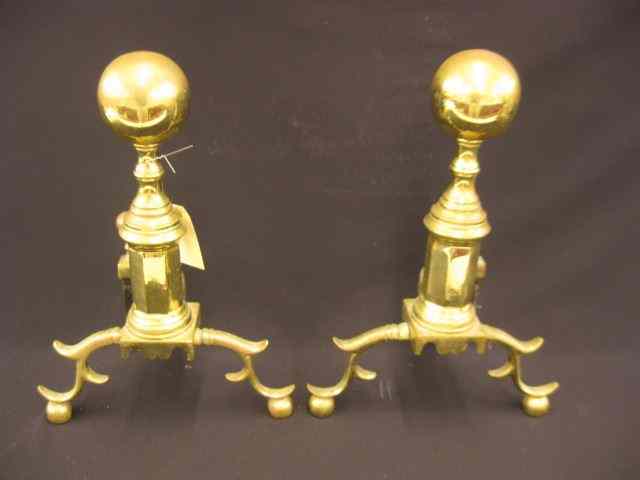 Appraisal: Brass Andirons cannonball tops ''