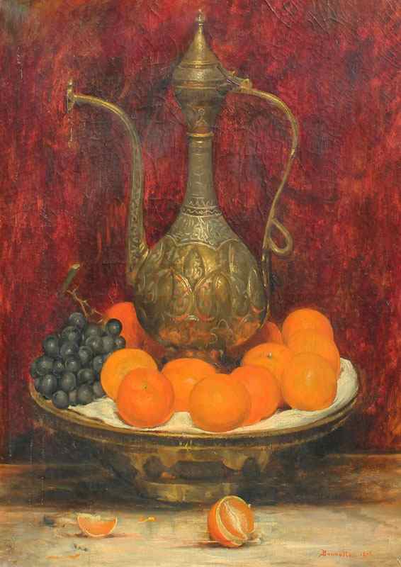 Appraisal: IMPRESSIVE STILL LIFE PAINTING WITH PERSIAN ORIENTALIST MOTIF Oil Canvas