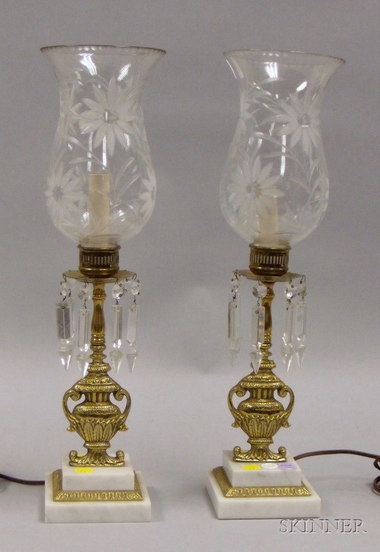 Appraisal: Pair of Brass Figural and Marble Girandole Candlestick Table Lamps