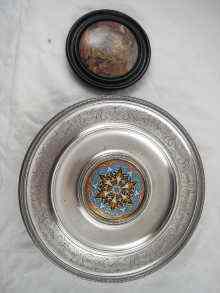 Appraisal: A tazza with cloisonne enamel centre cm diameter and a