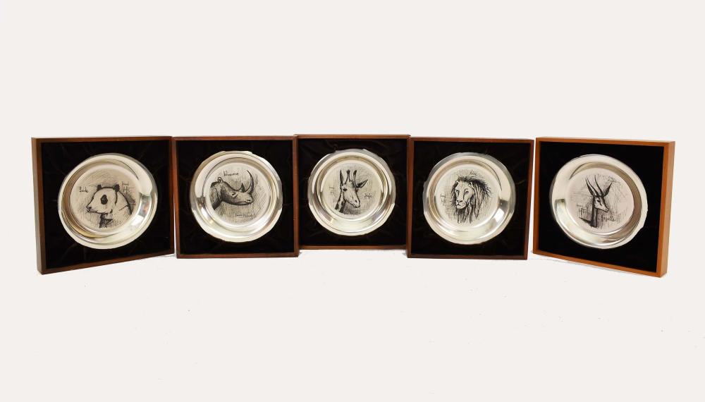 Appraisal: FIVE FRANKLIN MINT STERLING B BUFFET PLATESThe reverse marked Franklin