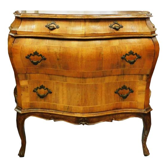 Appraisal: th C French style bombe chest fruitwood veneer inlaid banding