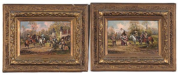 Appraisal: H WELSER GENRE SCENES Pair of oils on panel signed