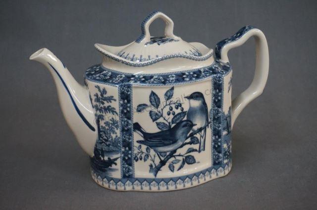 Appraisal: Burton Burton Aves Estate Blue Toile Bird Teapot Like new