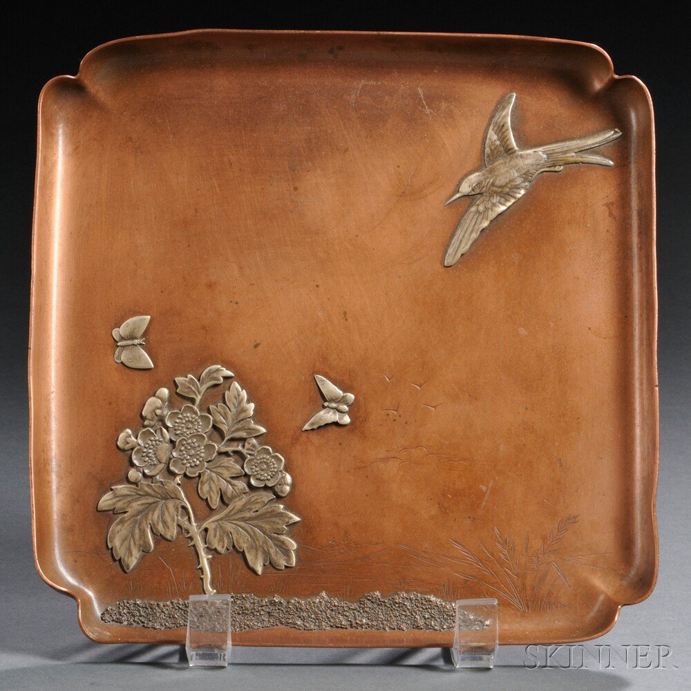 Appraisal: Gorham Co Aesthetic Movement Tray Copper and silver Providence Rhode