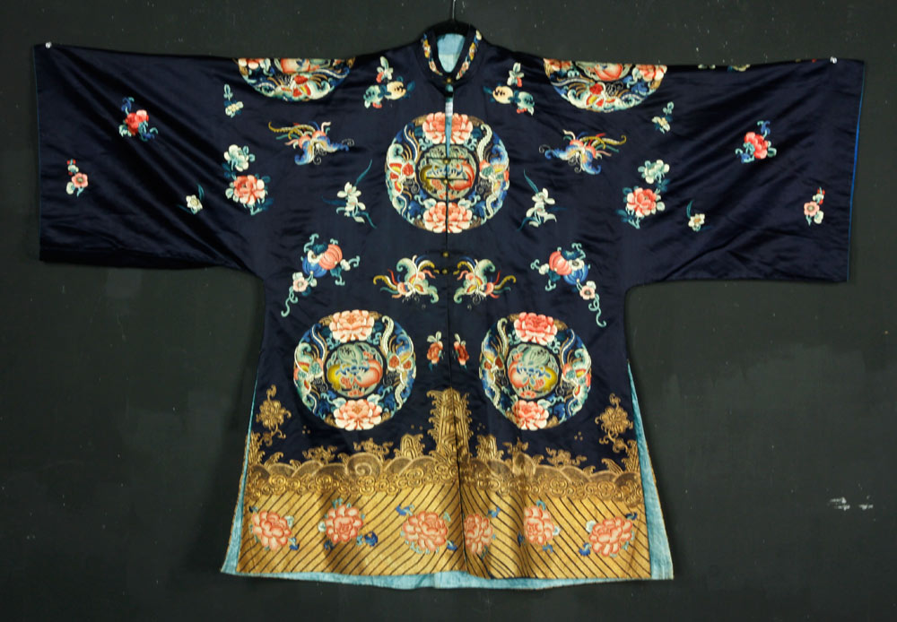 Appraisal: - Chinese Robe Robe fine embroidery with gold thread butterfly