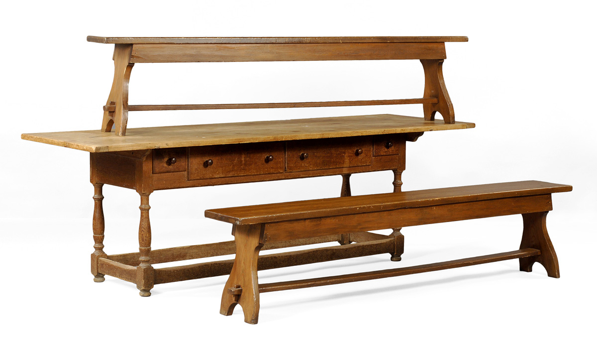 Appraisal: PAIR OF STAINED PINE LONG BENCHES Height inches length inches