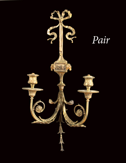 Appraisal: Pair of Edwardian Gilt-Brass Two-Light Sconces first quarter th century