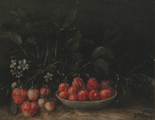 Appraisal: A beautifully painted still life of strawberries in a bowl