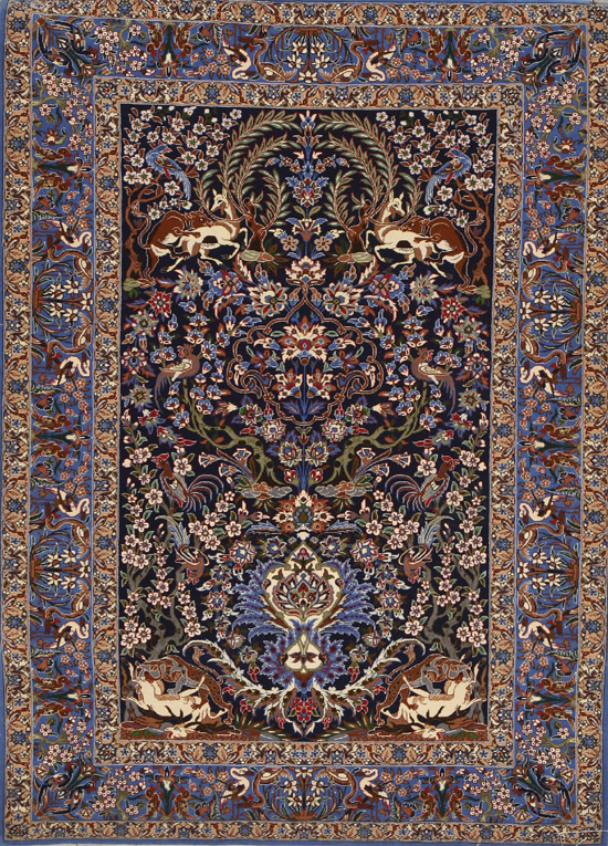 Appraisal: Isphahan Rug Post Blue ground with animal bird and flowering