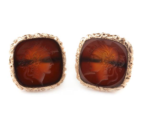 Appraisal: A pair of carved carnelian and gold cufflinks