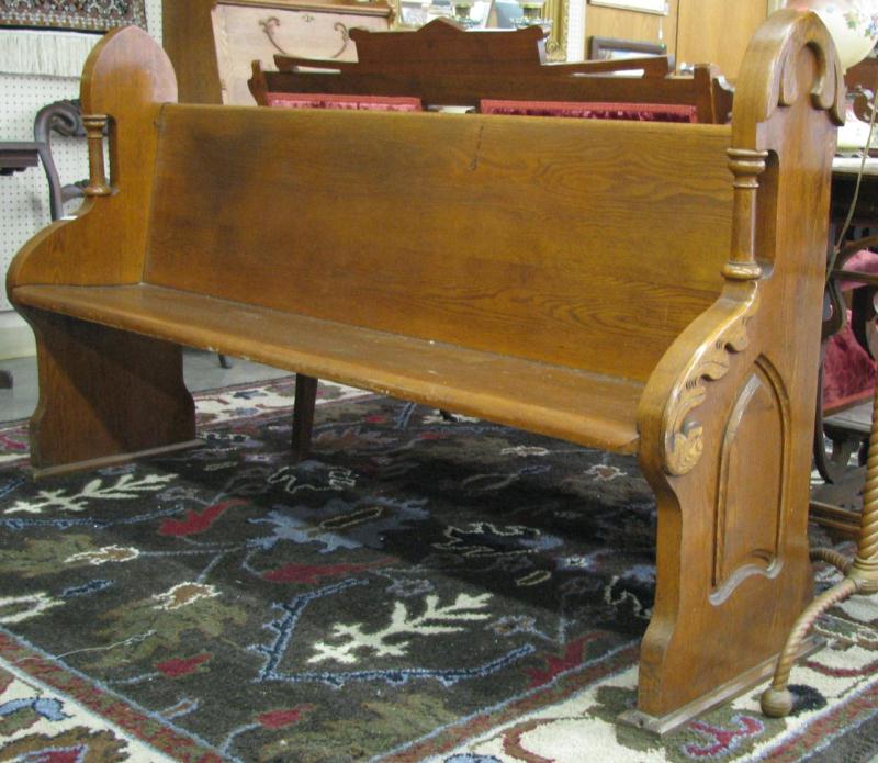 Appraisal: Vintage Oak Church Pew with paneled ends and leaf carvings