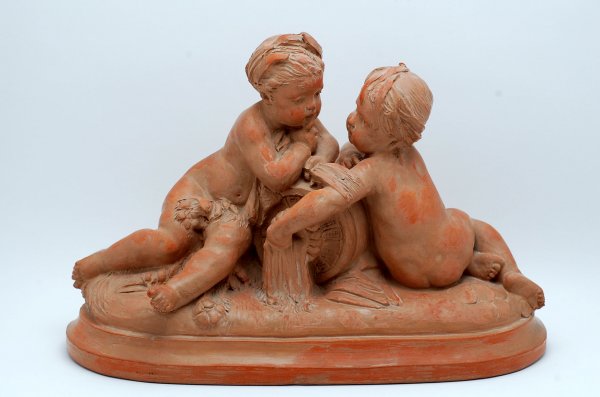 Appraisal: Terra cotta sculpture of two putti signed Carrier base interior