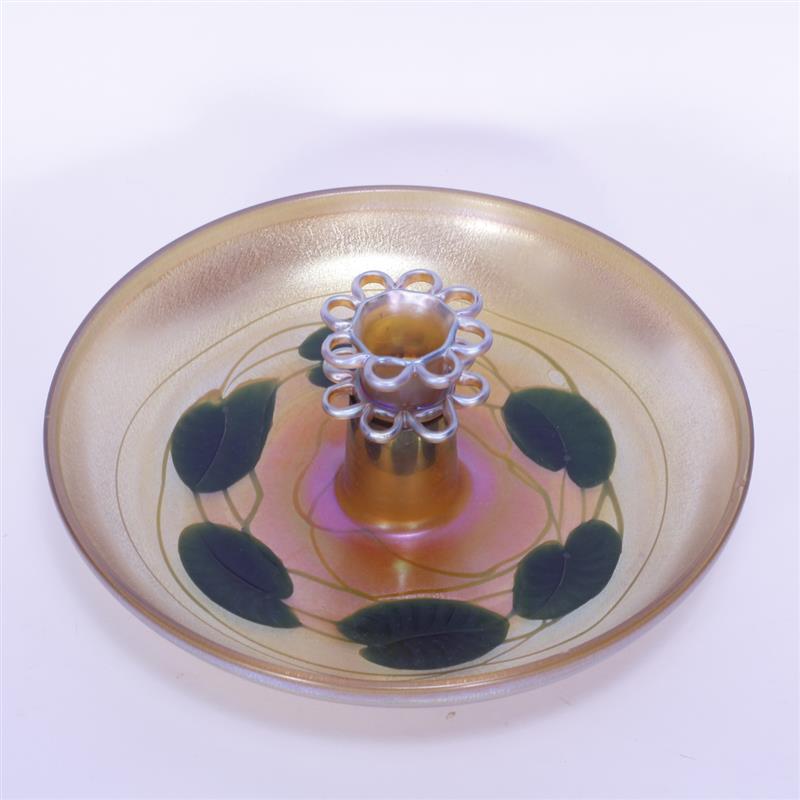 Appraisal: Tiffany Gold Favrile Art Glass Leaf and Vine Center Bowl