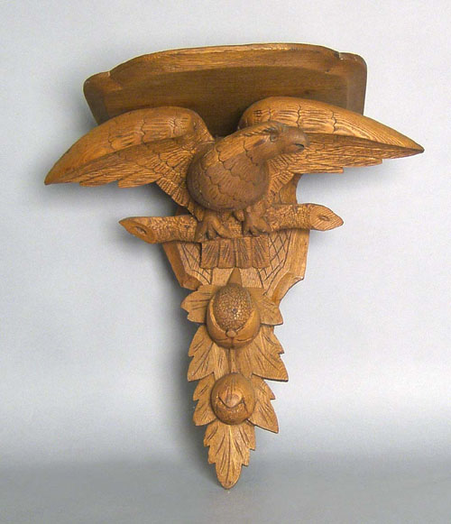 Appraisal: Carved eagle clock shelf th c h