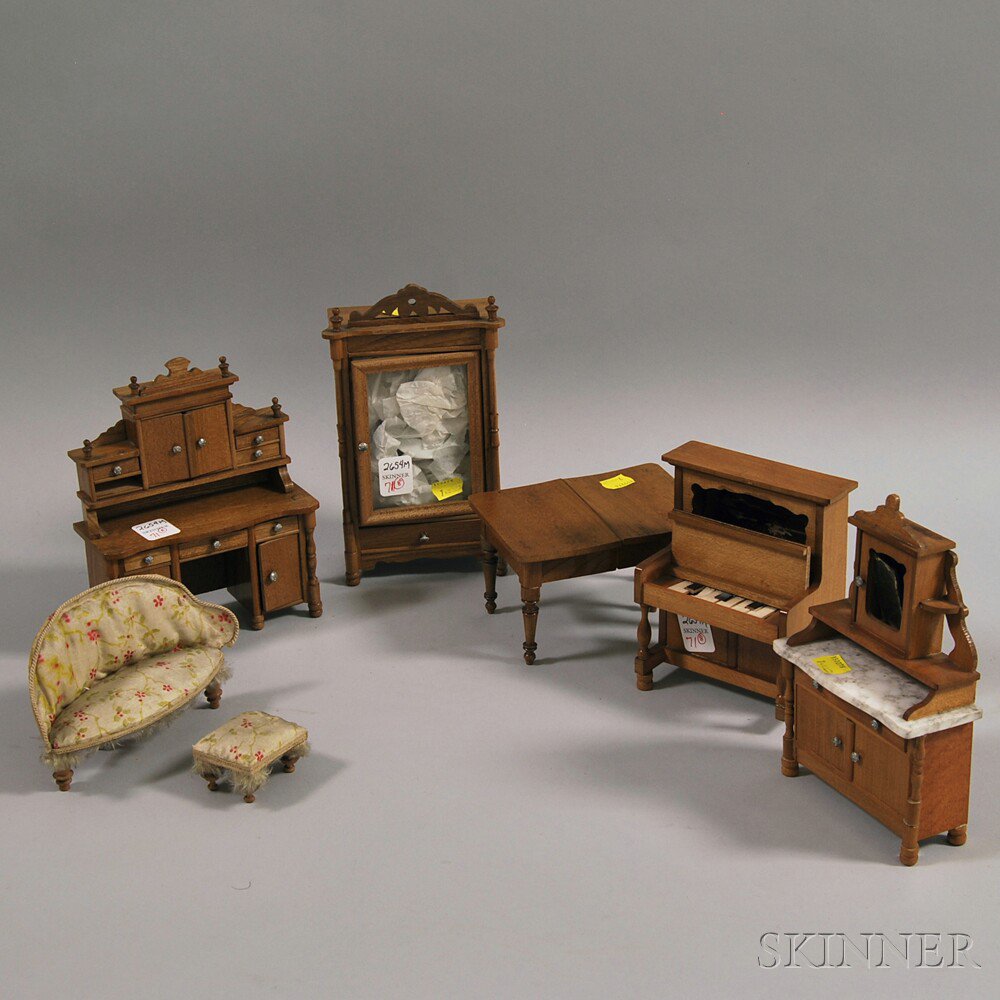 Appraisal: Eight Pieces of Doll House Furniture comprising a china cupboard