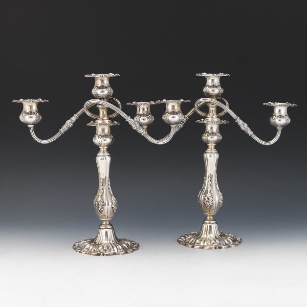 Appraisal: REED BARTON PAIR OF STERLING SILVER CANDELABRA FRANCIS I PATTERN