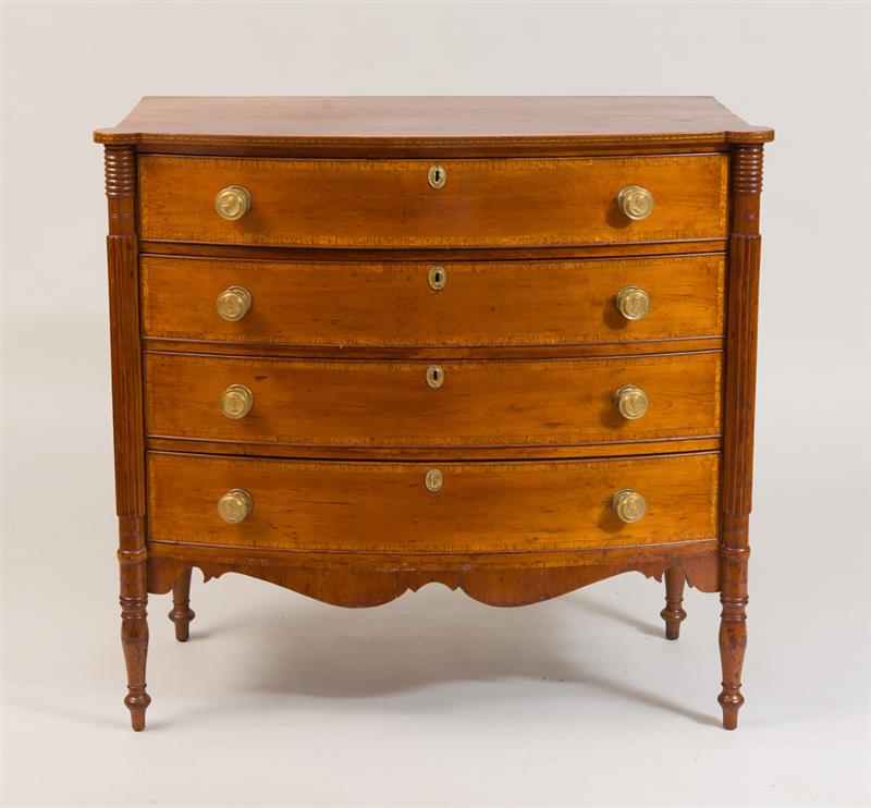 Appraisal: FEDERAL CHERRY BOW-FRONTED CHEST OF DRAWERS With 'George Washington' brasses