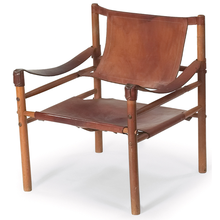 Appraisal: Arne Norell Safari chair Sweden beech frame with original tan