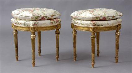 Appraisal: PAIR OF LOUIS XVI-STYLE CARVED GILTWOOD TABOURETS Each quatrefoil seat