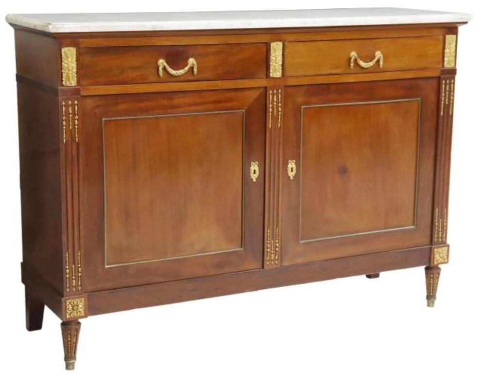 Appraisal: French Louis XVI style marble-top mahogany sideboard late th c