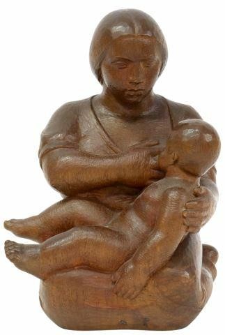 Appraisal: Hand-carved wood sculpture Mother and Child signed underfoot F Castillo