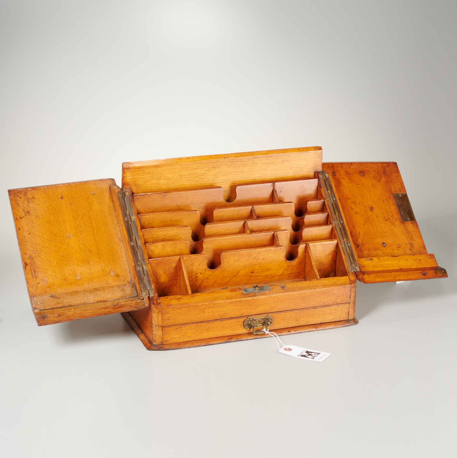 Appraisal: ENGLISH SLANT FRONT STATIONARY BOX th c multiple interior dividers